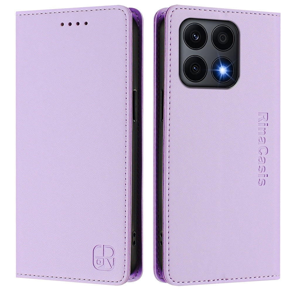 Honor X8a Dual-Folded Magnetic Suction RFID Blocking PU Leather Wallet Phone Case with Card Slots, Cash Pocket, Kickstand, Full Protective Flip Cover