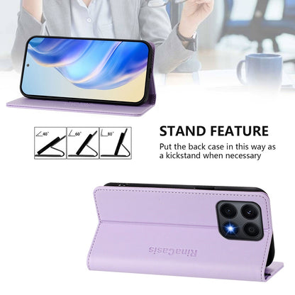 Honor X8a Dual-Folded Magnetic Suction RFID Blocking PU Leather Wallet Phone Case with Card Slots, Cash Pocket, Kickstand, Full Protective Flip Cover