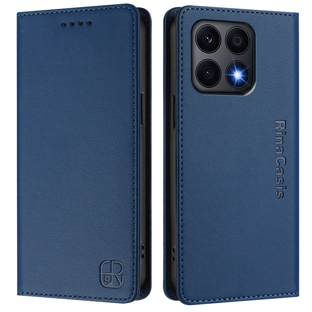 Honor X8a Dual-Folded Magnetic Suction RFID Blocking PU Leather Wallet Phone Case with Card Slots, Cash Pocket, Kickstand, Full Protective Flip Cover