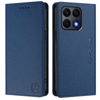 Honor X8a Dual-Folded Magnetic Suction RFID Blocking PU Leather Wallet Phone Case with Card Slots, Cash Pocket, Kickstand, Full Protective Flip Cover