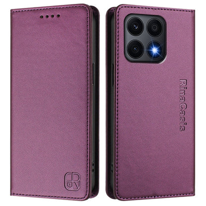 Honor X8a Dual-Folded Magnetic Suction RFID Blocking PU Leather Wallet Phone Case with Card Slots, Cash Pocket, Kickstand, Full Protective Flip Cover