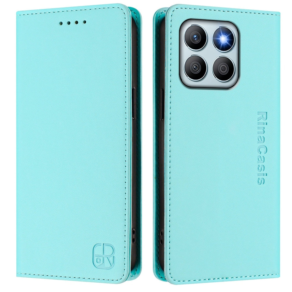 Honor X8b Dual-Folded Magnetic Suction RFID Blocking PU Leather Wallet Phone Case with Card Slots, Cash Pocket, Kickstand, Full Protective Flip Cover