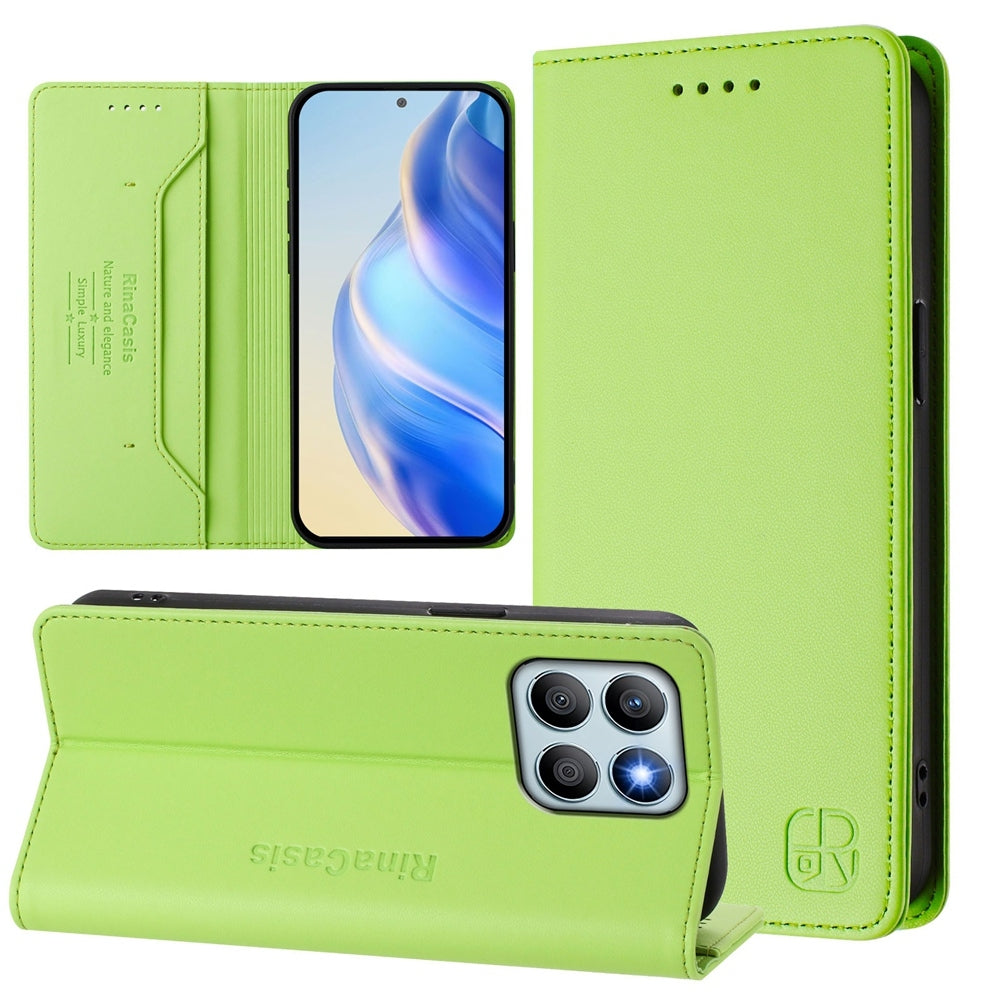 Honor X8b Dual-Folded Magnetic Suction RFID Blocking PU Leather Wallet Phone Case with Card Slots, Cash Pocket, Kickstand, Full Protective Flip Cover