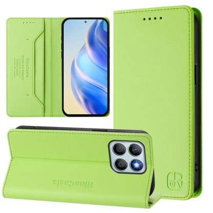 Honor X8b Dual-Folded Magnetic Suction RFID Blocking PU Leather Wallet Phone Case with Card Slots, Cash Pocket, Kickstand, Full Protective Flip Cover