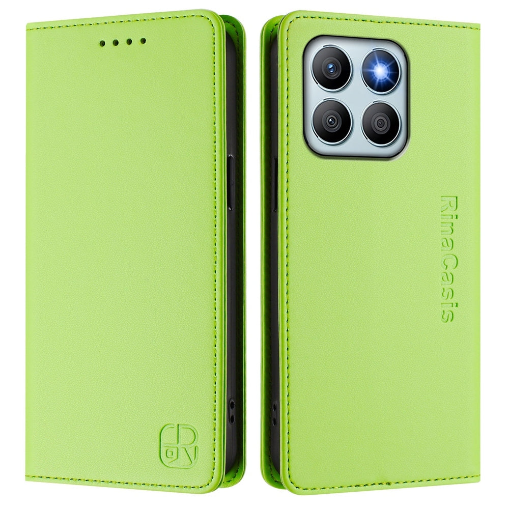 Honor X8b Dual-Folded Magnetic Suction RFID Blocking PU Leather Wallet Phone Case with Card Slots, Cash Pocket, Kickstand, Full Protective Flip Cover