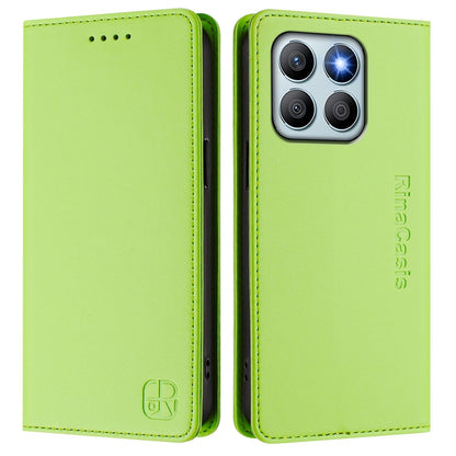 Honor X8b Dual-Folded Magnetic Suction RFID Blocking PU Leather Wallet Phone Case with Card Slots, Cash Pocket, Kickstand, Full Protective Flip Cover