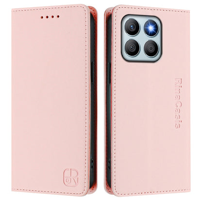 Honor X8b Dual-Folded Magnetic Suction RFID Blocking PU Leather Wallet Phone Case with Card Slots, Cash Pocket, Kickstand, Full Protective Flip Cover
