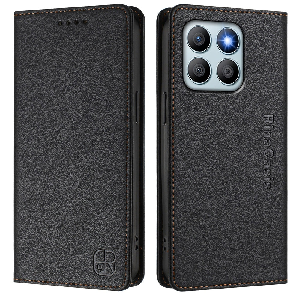 Honor X8b Dual-Folded Magnetic Suction RFID Blocking PU Leather Wallet Phone Case with Card Slots, Cash Pocket, Kickstand, Full Protective Flip Cover