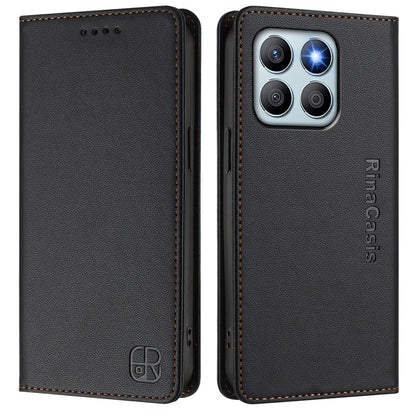 Honor X8b Dual-Folded Magnetic Suction RFID Blocking PU Leather Wallet Phone Case with Card Slots, Cash Pocket, Kickstand, Full Protective Flip Cover