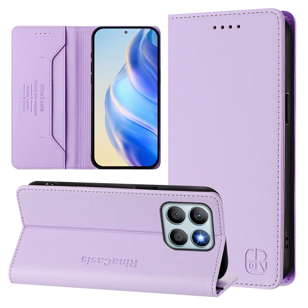 Honor X8b Dual-Folded Magnetic Suction RFID Blocking PU Leather Wallet Phone Case with Card Slots, Cash Pocket, Kickstand, Full Protective Flip Cover