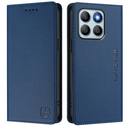 Honor X8b Dual-Folded Magnetic Suction RFID Blocking PU Leather Wallet Phone Case with Card Slots, Cash Pocket, Kickstand, Full Protective Flip Cover