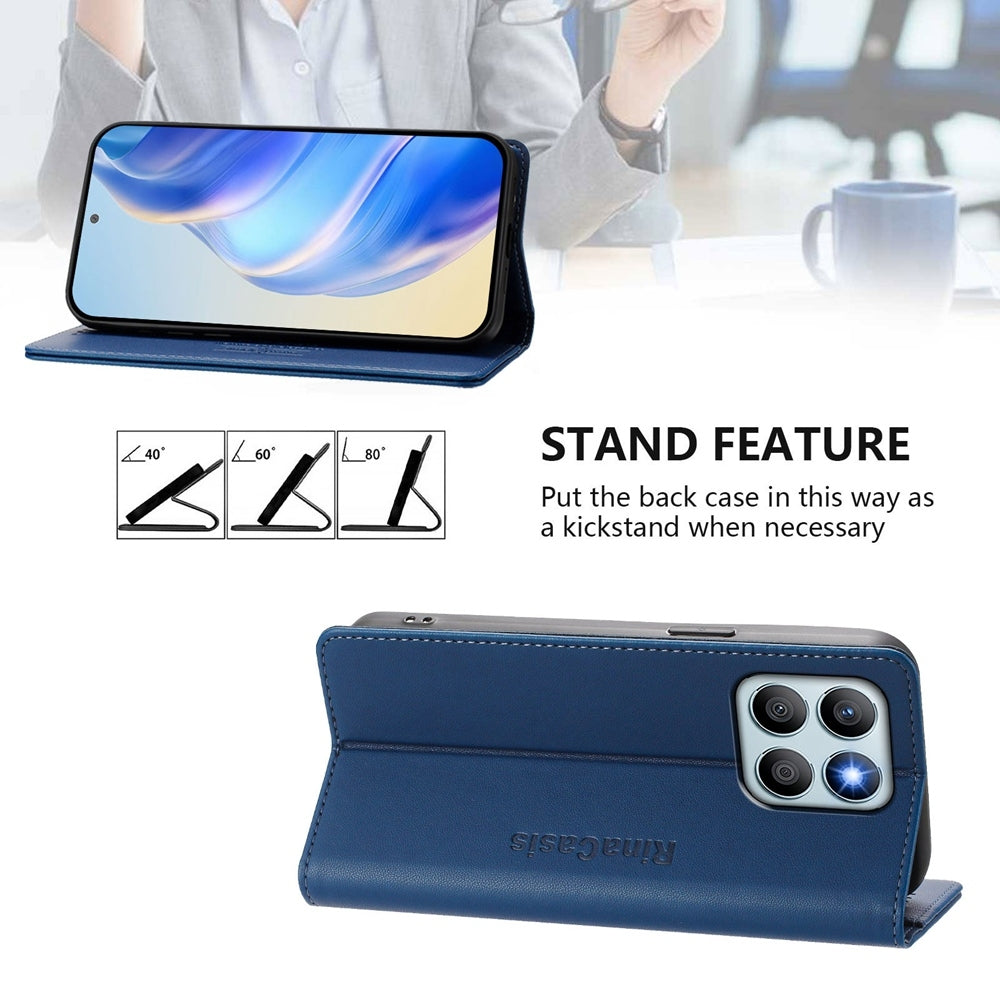 Honor X8b Dual-Folded Magnetic Suction RFID Blocking PU Leather Wallet Phone Case with Card Slots, Cash Pocket, Kickstand, Full Protective Flip Cover