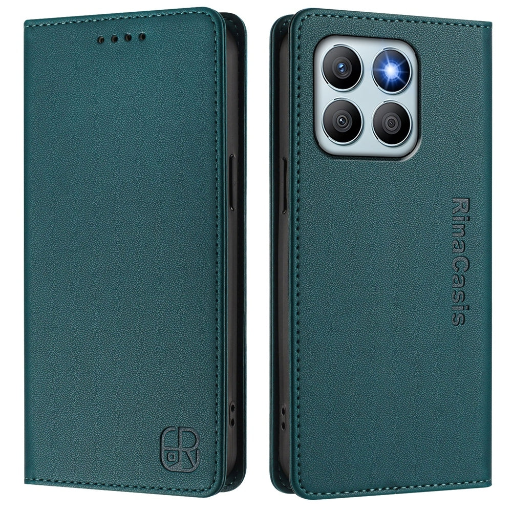 Honor X8b Dual-Folded Magnetic Suction RFID Blocking PU Leather Wallet Phone Case with Card Slots, Cash Pocket, Kickstand, Full Protective Flip Cover