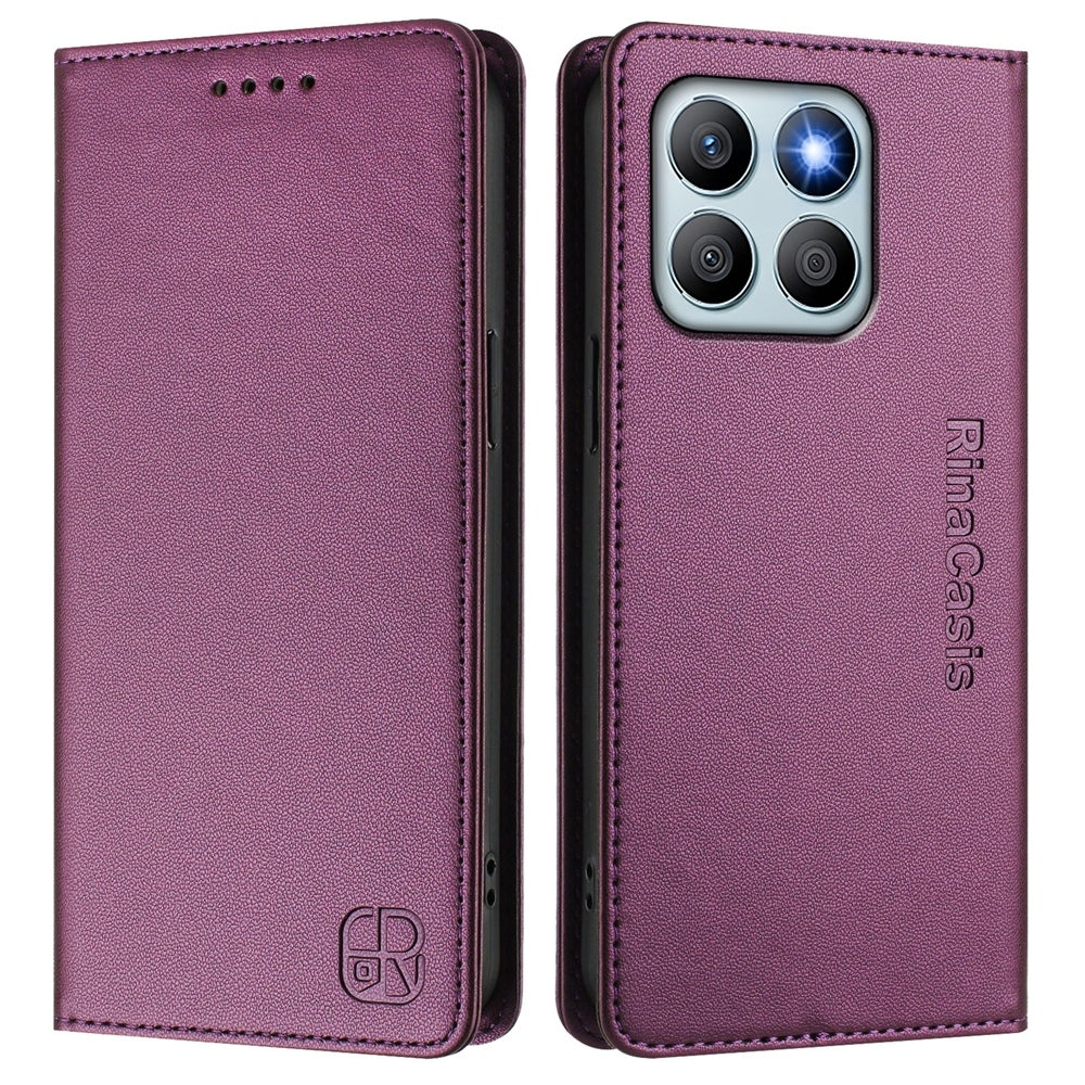 Honor X8b Dual-Folded Magnetic Suction RFID Blocking PU Leather Wallet Phone Case with Card Slots, Cash Pocket, Kickstand, Full Protective Flip Cover