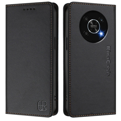 Honor X9 4G Dual-Folded Magnetic Suction RFID Blocking PU Leather Wallet Phone Case with Card Slots, Cash Pocket, Kickstand, Full Protective Flip Cover