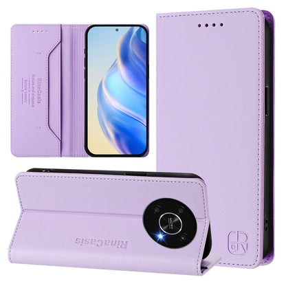 Honor X9 4G Dual-Folded Magnetic Suction RFID Blocking PU Leather Wallet Phone Case with Card Slots, Cash Pocket, Kickstand, Full Protective Flip Cover