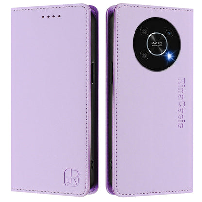 Honor X30 5G Dual-Folded Magnetic Suction RFID Blocking PU Leather Wallet Phone Case with Card Slots, Cash Pocket, Kickstand, Full Protective Flip Cover