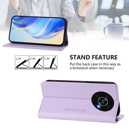 Honor X9 4G Dual-Folded Magnetic Suction RFID Blocking PU Leather Wallet Phone Case with Card Slots, Cash Pocket, Kickstand, Full Protective Flip Cover