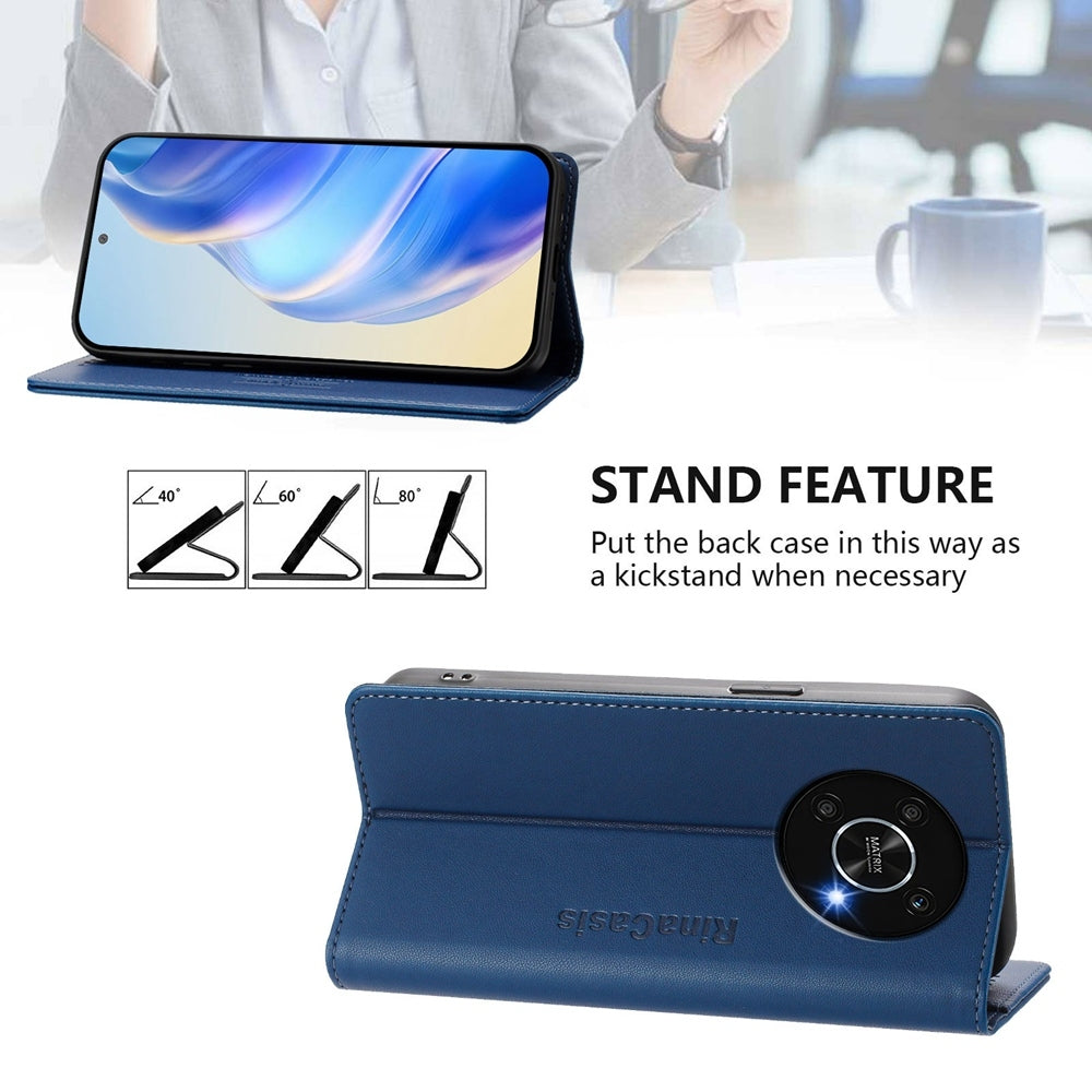 Honor X30 5G Dual-Folded Magnetic Suction RFID Blocking PU Leather Wallet Phone Case with Card Slots, Cash Pocket, Kickstand, Full Protective Flip Cover