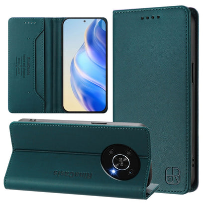 Honor X9 4G Dual-Folded Magnetic Suction RFID Blocking PU Leather Wallet Phone Case with Card Slots, Cash Pocket, Kickstand, Full Protective Flip Cover