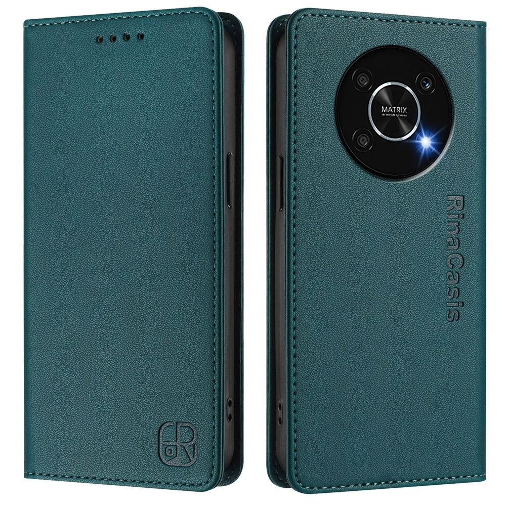 Honor X30 5G Dual-Folded Magnetic Suction RFID Blocking PU Leather Wallet Phone Case with Card Slots, Cash Pocket, Kickstand, Full Protective Flip Cover