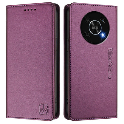 Honor X9 5G Dual-Folded Magnetic Suction RFID Blocking PU Leather Wallet Phone Case with Card Slots, Cash Pocket, Kickstand, Full Protective Flip Cover