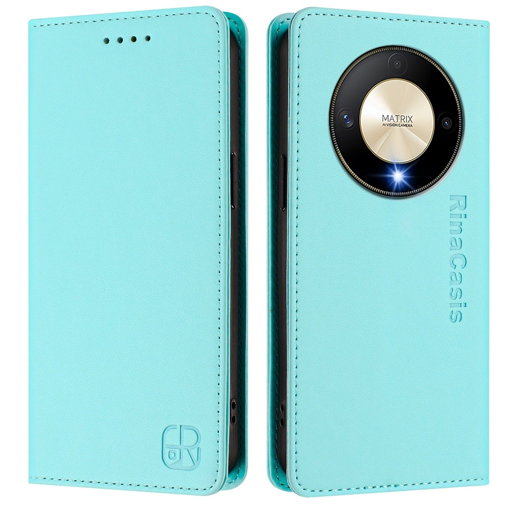 Honor X9b Dual-Folded Magnetic Suction RFID Blocking PU Leather Wallet Phone Case with Card Slots, Cash Pocket, Kickstand, Full Protective Flip Cover