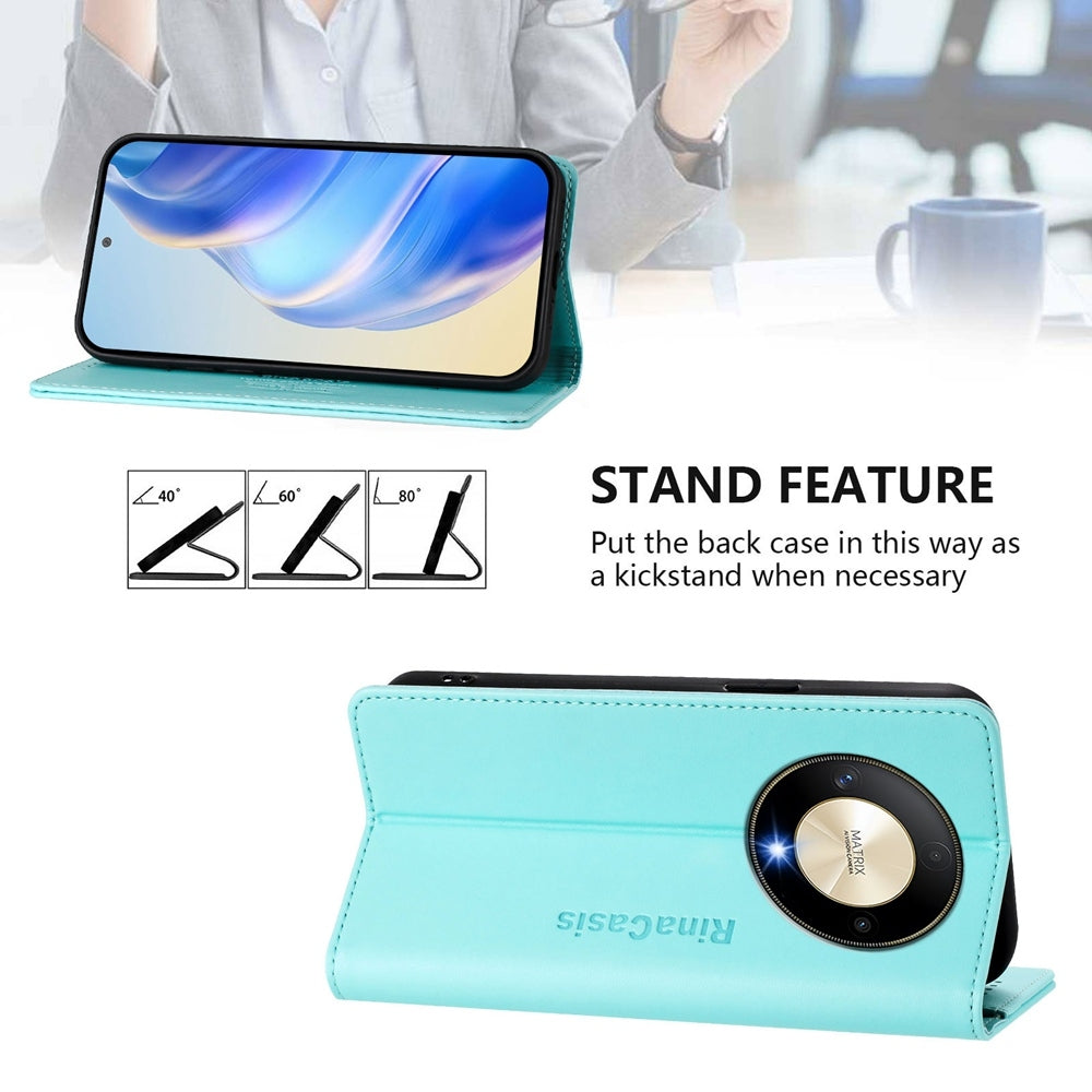 Honor X9b Dual-Folded Magnetic Suction RFID Blocking PU Leather Wallet Phone Case with Card Slots, Cash Pocket, Kickstand, Full Protective Flip Cover
