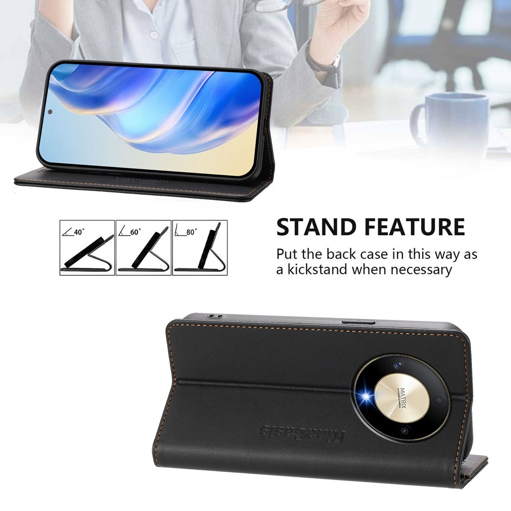 Honor X9b Dual-Folded Magnetic Suction RFID Blocking PU Leather Wallet Phone Case with Card Slots, Cash Pocket, Kickstand, Full Protective Flip Cover