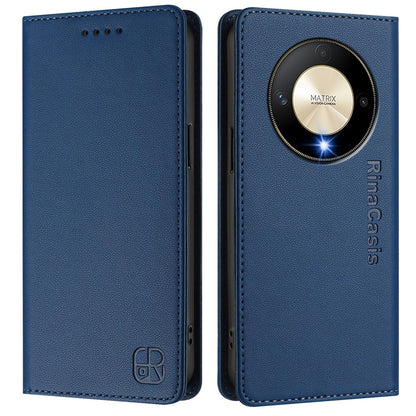 Honor X9b Dual-Folded Magnetic Suction RFID Blocking PU Leather Wallet Phone Case with Card Slots, Cash Pocket, Kickstand, Full Protective Flip Cover