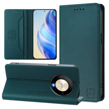 Honor X9b Dual-Folded Magnetic Suction RFID Blocking PU Leather Wallet Phone Case with Card Slots, Cash Pocket, Kickstand, Full Protective Flip Cover