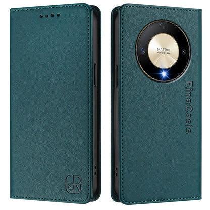 Honor X9b Dual-Folded Magnetic Suction RFID Blocking PU Leather Wallet Phone Case with Card Slots, Cash Pocket, Kickstand, Full Protective Flip Cover