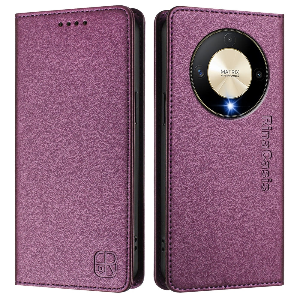 Honor X9b Dual-Folded Magnetic Suction RFID Blocking PU Leather Wallet Phone Case with Card Slots, Cash Pocket, Kickstand, Full Protective Flip Cover