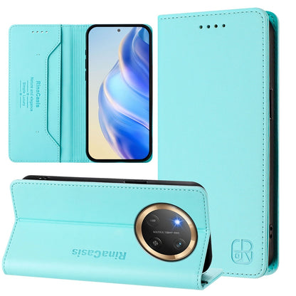 Honor X9c Dual-Folded Magnetic Suction RFID Blocking PU Leather Wallet Phone Case with Card Slots, Cash Pocket, Kickstand, Full Protective Flip Cover