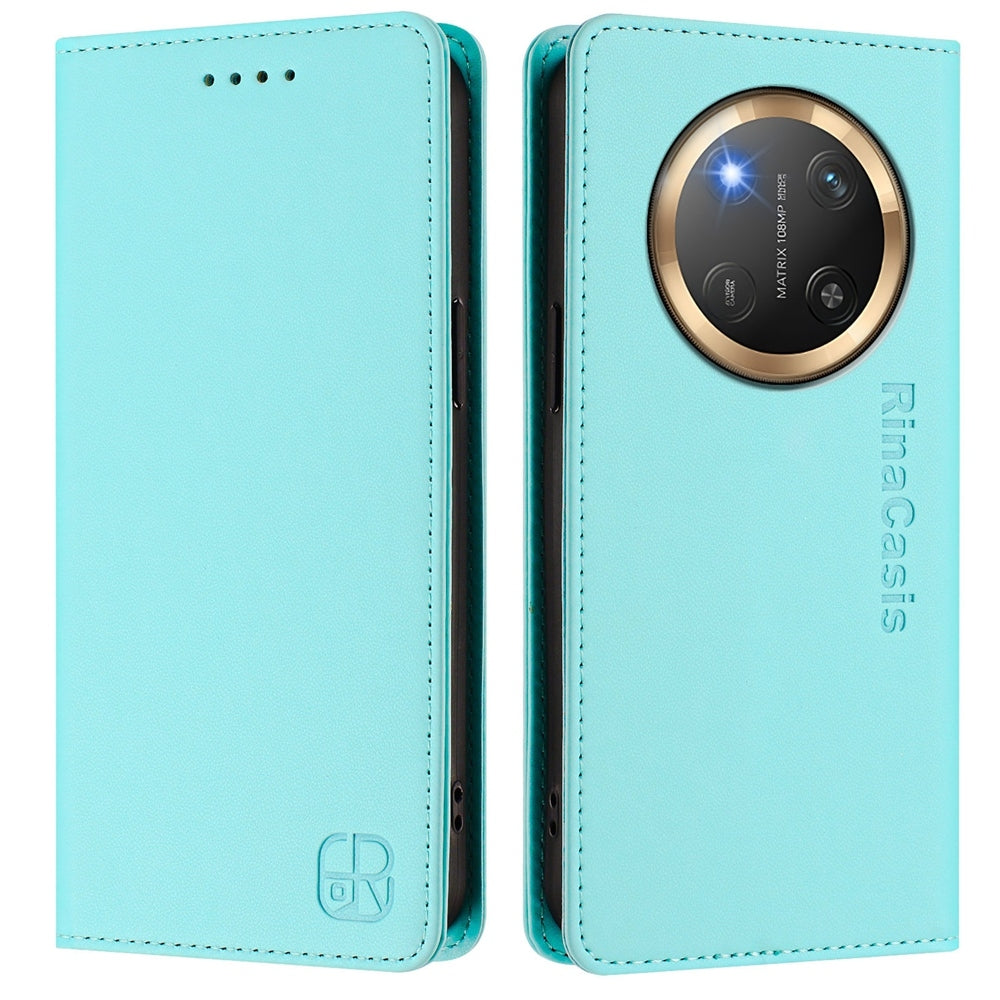 Honor X9c Dual-Folded Magnetic Suction RFID Blocking PU Leather Wallet Phone Case with Card Slots, Cash Pocket, Kickstand, Full Protective Flip Cover