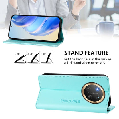 Honor X9c Dual-Folded Magnetic Suction RFID Blocking PU Leather Wallet Phone Case with Card Slots, Cash Pocket, Kickstand, Full Protective Flip Cover