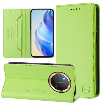 Honor X9c Dual-Folded Magnetic Suction RFID Blocking PU Leather Wallet Phone Case with Card Slots, Cash Pocket, Kickstand, Full Protective Flip Cover