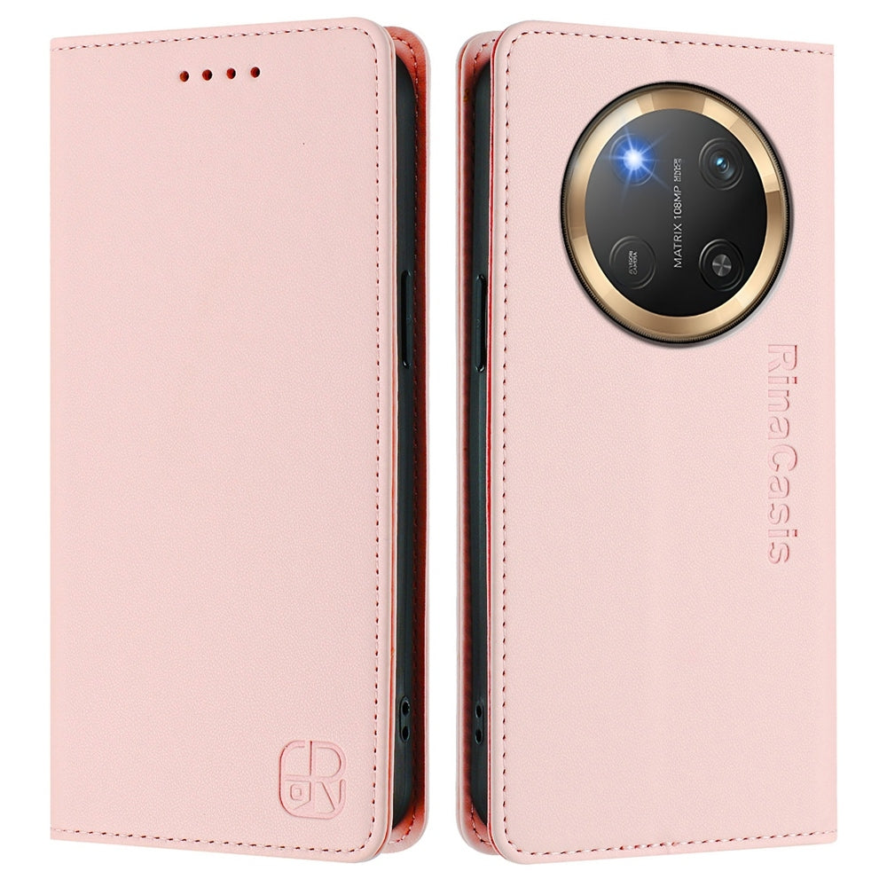 Honor X9c Dual-Folded Magnetic Suction RFID Blocking PU Leather Wallet Phone Case with Card Slots, Cash Pocket, Kickstand, Full Protective Flip Cover