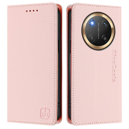 Honor X9c Dual-Folded Magnetic Suction RFID Blocking PU Leather Wallet Phone Case with Card Slots, Cash Pocket, Kickstand, Full Protective Flip Cover