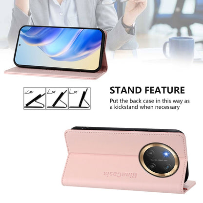 Honor X9c Dual-Folded Magnetic Suction RFID Blocking PU Leather Wallet Phone Case with Card Slots, Cash Pocket, Kickstand, Full Protective Flip Cover