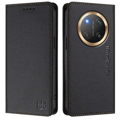 Honor X9c Dual-Folded Magnetic Suction RFID Blocking PU Leather Wallet Phone Case with Card Slots, Cash Pocket, Kickstand, Full Protective Flip Cover