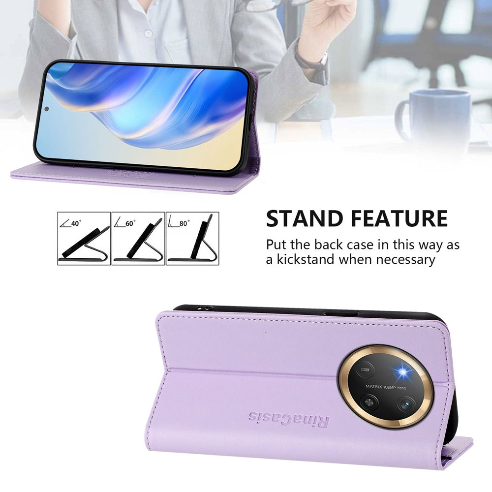 Honor X9c Dual-Folded Magnetic Suction RFID Blocking PU Leather Wallet Phone Case with Card Slots, Cash Pocket, Kickstand, Full Protective Flip Cover