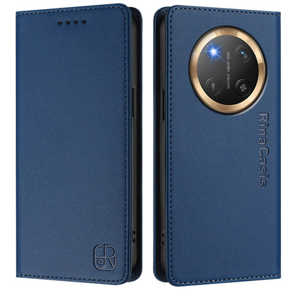 Honor X9c Dual-Folded Magnetic Suction RFID Blocking PU Leather Wallet Phone Case with Card Slots, Cash Pocket, Kickstand, Full Protective Flip Cover