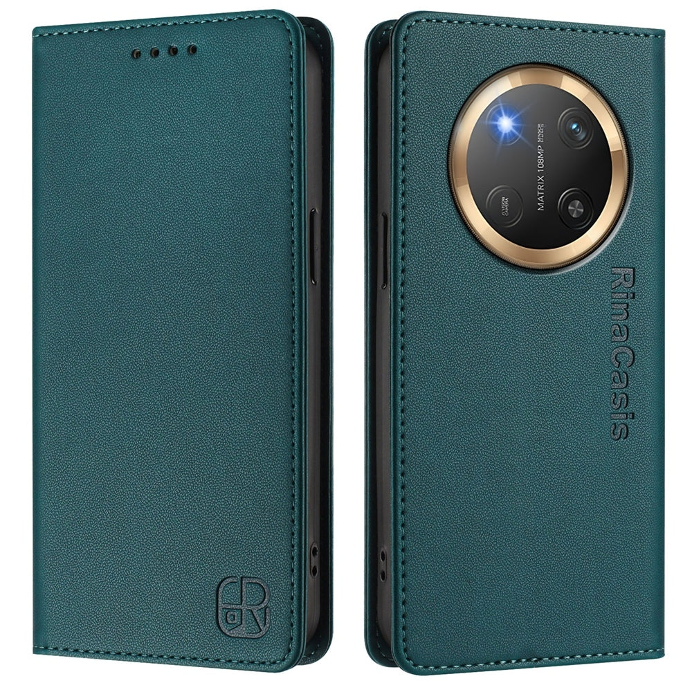 Honor X9c Dual-Folded Magnetic Suction RFID Blocking PU Leather Wallet Phone Case with Card Slots, Cash Pocket, Kickstand, Full Protective Flip Cover