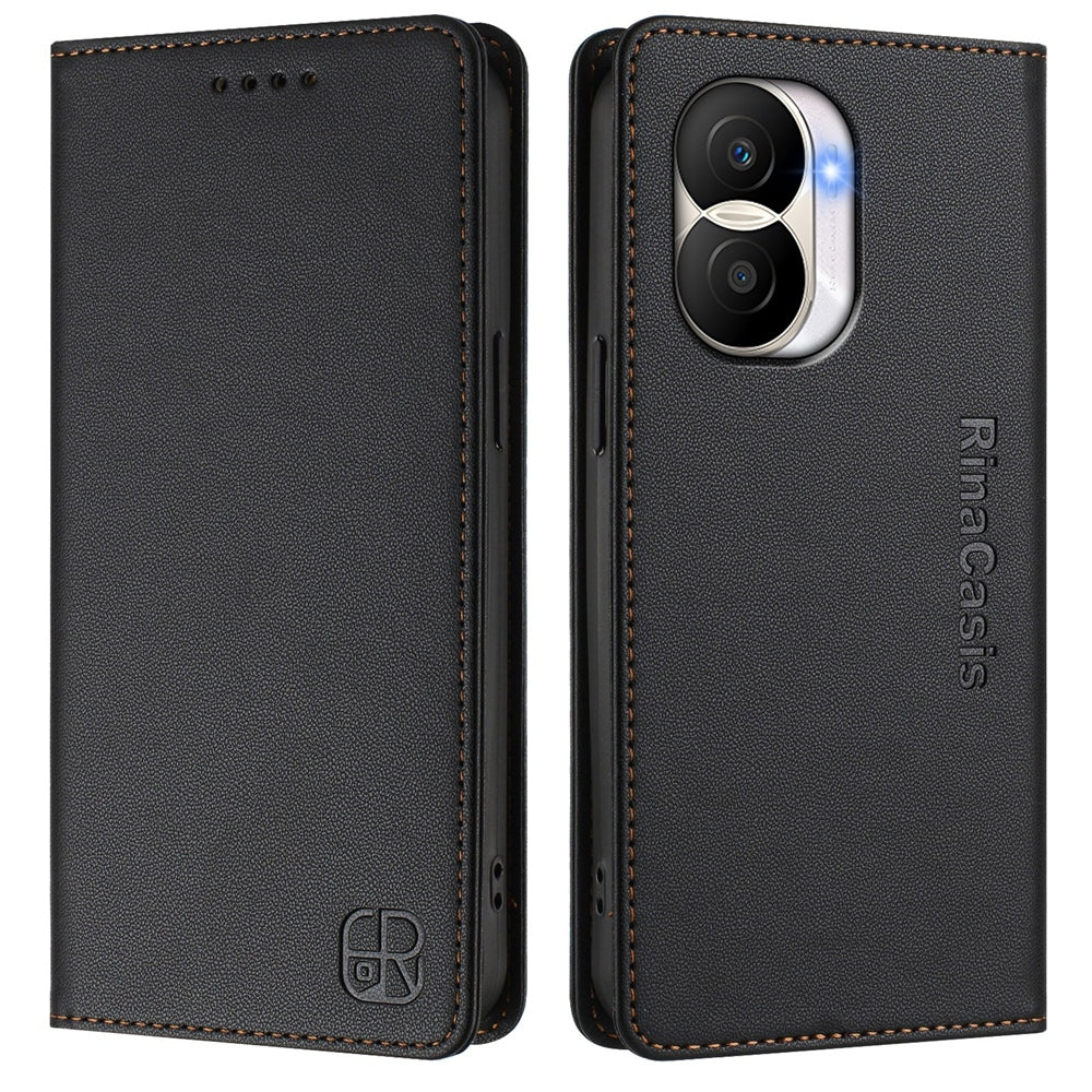 Honor X40i Dual-Folded Magnetic Suction RFID Blocking PU Leather Wallet Phone Case with Card Slots, Cash Pocket, Kickstand, Full Protective Flip Cover