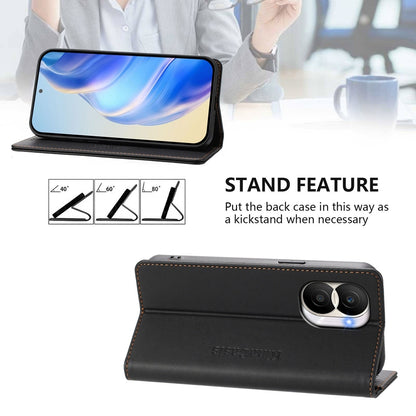 Honor X40i Dual-Folded Magnetic Suction RFID Blocking PU Leather Wallet Phone Case with Card Slots, Cash Pocket, Kickstand, Full Protective Flip Cover