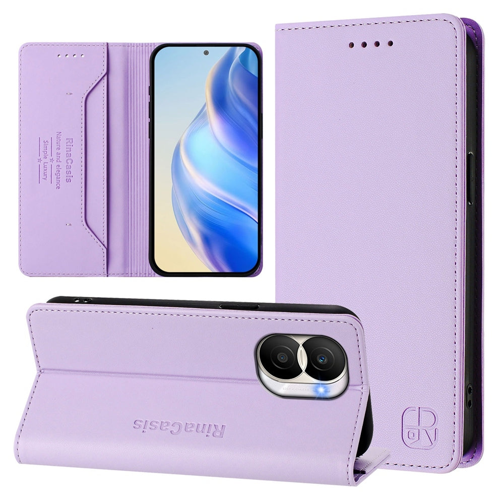 Honor X40i Dual-Folded Magnetic Suction RFID Blocking PU Leather Wallet Phone Case with Card Slots, Cash Pocket, Kickstand, Full Protective Flip Cover