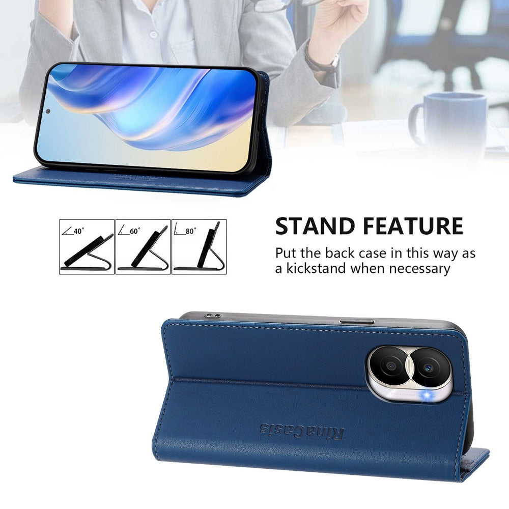 Honor X40i Dual-Folded Magnetic Suction RFID Blocking PU Leather Wallet Phone Case with Card Slots, Cash Pocket, Kickstand, Full Protective Flip Cover