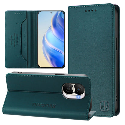 Honor X40i Dual-Folded Magnetic Suction RFID Blocking PU Leather Wallet Phone Case with Card Slots, Cash Pocket, Kickstand, Full Protective Flip Cover
