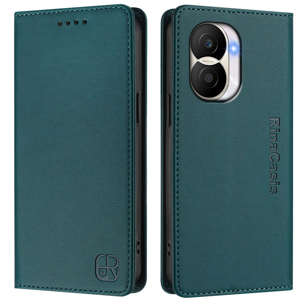 Honor X40i Dual-Folded Magnetic Suction RFID Blocking PU Leather Wallet Phone Case with Card Slots, Cash Pocket, Kickstand, Full Protective Flip Cover